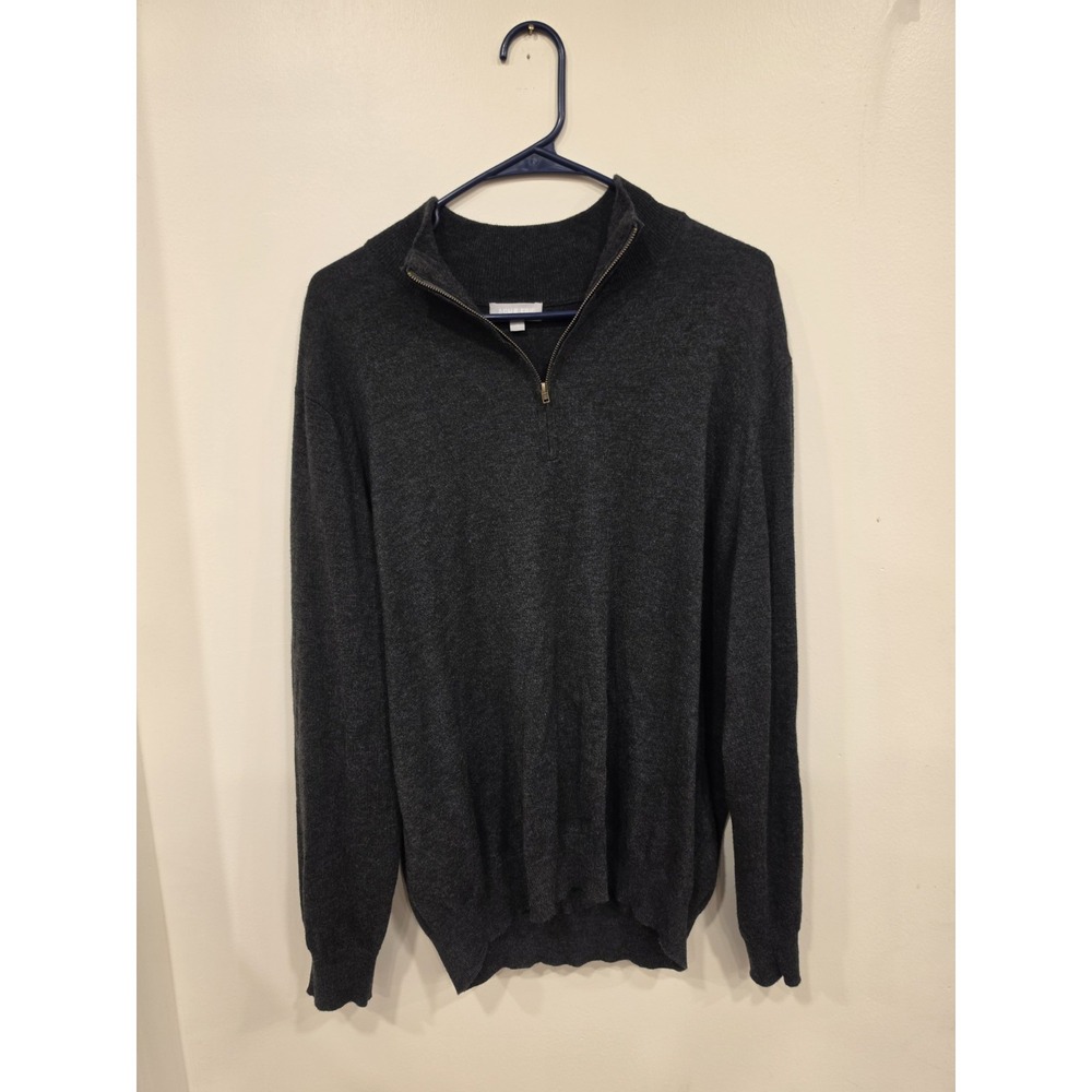Ash & Erie Mens Large Merino Wool 1/4 Zip Pullover Sweater Layering Grey